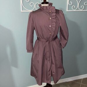 Vintage Misty Harbor Women's Dusty Purple Button Top Tie Waist Trench Coat